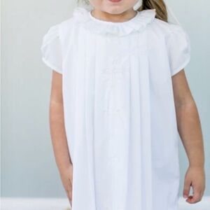 Proper peony white cross embroidered dress 4T pleated floral Easter christening